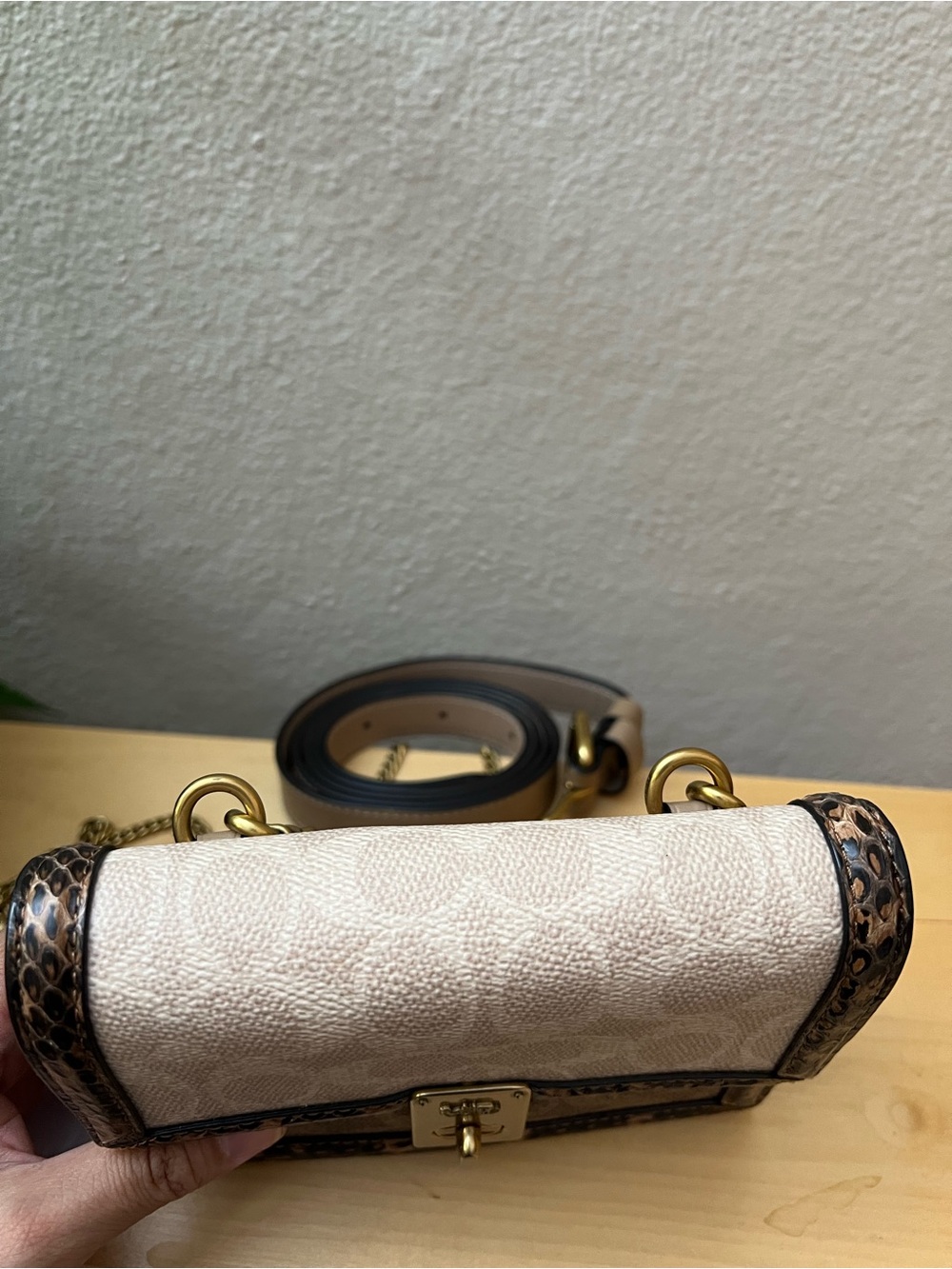 NWT Coach Women Hutton Belt Bag In Blocked Signature Canvas With Snakeskin - Picture 6 of 11